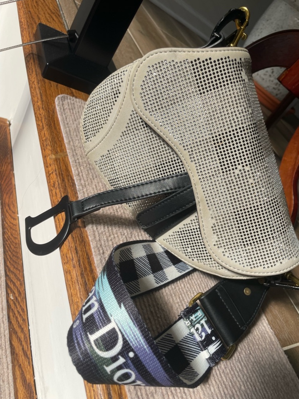 Saddle Bag with Checked Branded Strap - Picture 13 of 17